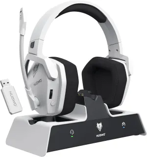 NUBWO G06 Pro Wireless Gaming Headset with Charging Station for Headset & PS5 Controller, 17ms Low Latency, 120H Battery Life, Dynamic 50mm Drivers-White (NOT Compatible with Xbox)