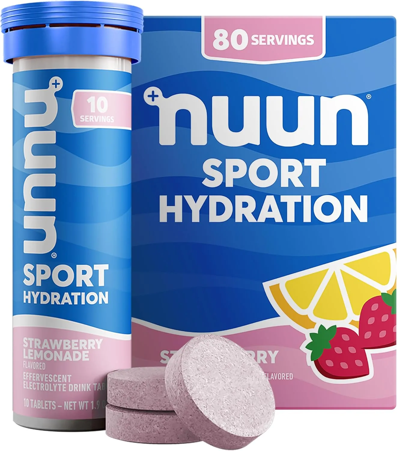 Nuun Sport Electrolyte Tablets for Proactive Hydration, Strawberry Lemonade, 8 Pack (80 Servings)