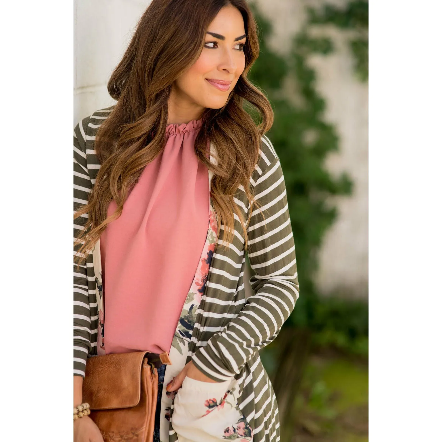 Olive Floral Trimmed Tunic Cardigan
