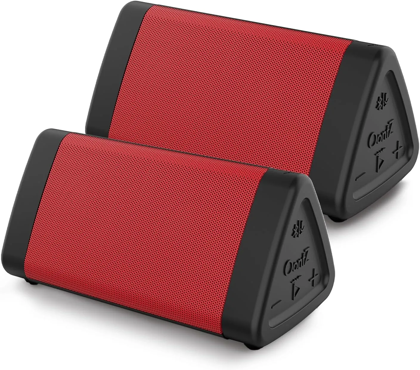OontZ Angle 3 Bluetooth Speaker, 2 Pack Portable Wireless Speakers, 10 Watts, Crystal Clear Stereo Sound, IPX5 Water Resistant (Red-Dual)