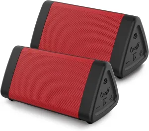 OontZ Angle 3 Bluetooth Speaker, 2 Pack Portable Wireless Speakers, 10 Watts, Crystal Clear Stereo Sound, IPX5 Water Resistant (Red-Dual)