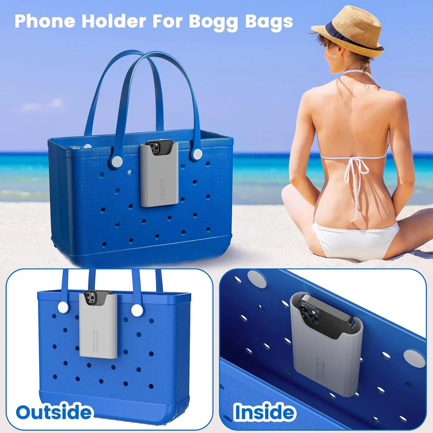 OUTXE Silicone Phone Holder for Bogg Bag, Phone Case Holder Charms Accessory Compatible with All Bogg Bags, Cell Phones Holder for Bogg Bag, Phone Holder Attachment for Beach Tote Bags