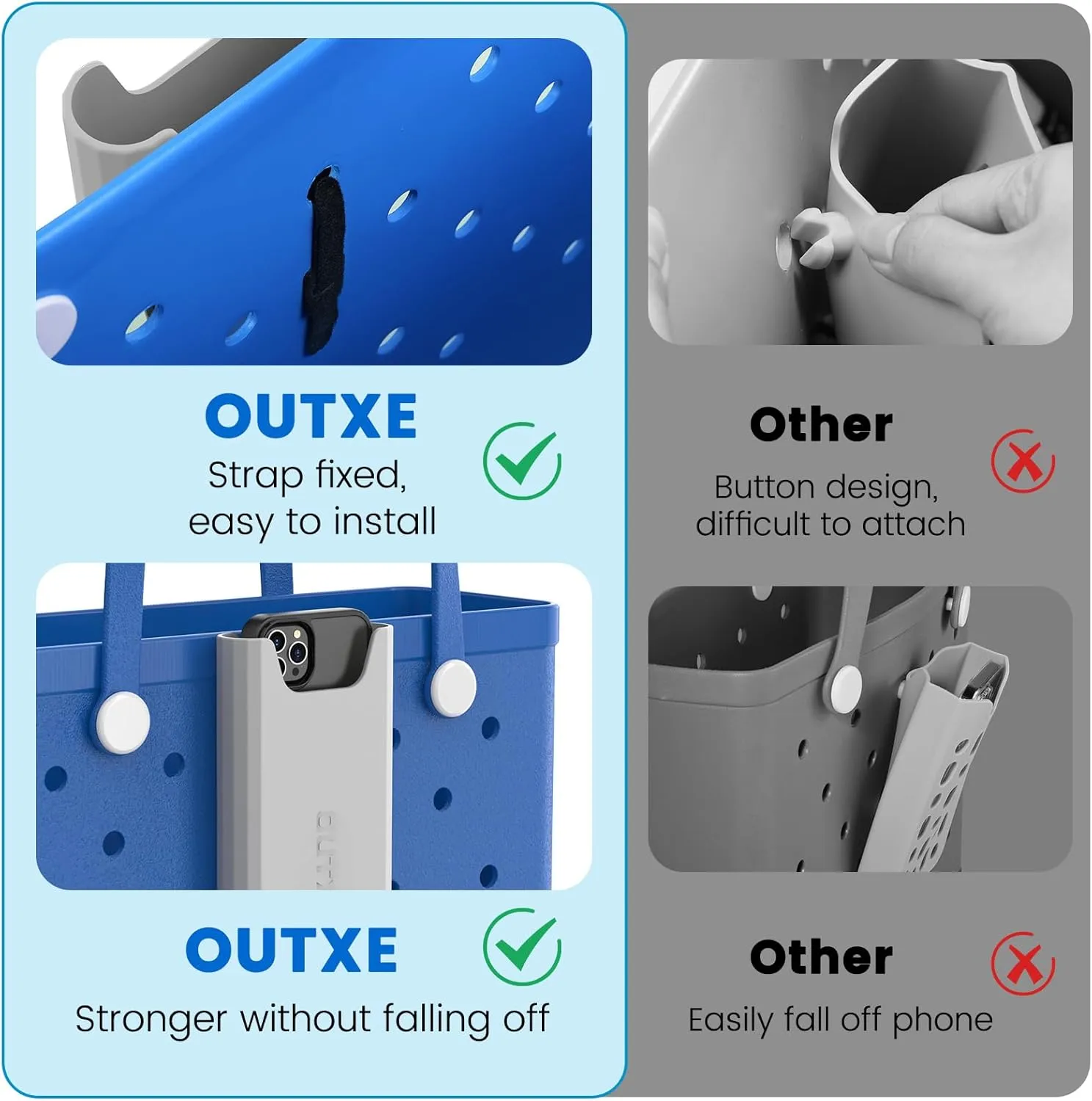 OUTXE Silicone Phone Holder for Bogg Bag, Phone Case Holder Charms Accessory Compatible with All Bogg Bags, Cell Phones Holder for Bogg Bag, Phone Holder Attachment for Beach Tote Bags