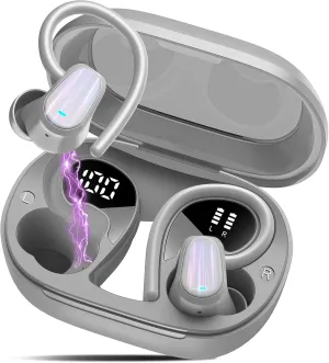 OYIB Wireless Earbuds Bluetooth 5.4 Headphones Sport, 50H Bluetooth Earbuds with Earhooks, Over Ear Bud Deep Bass with ENC Mic, IP7 Waterproof Wireless Earphone for Workout/Running, Gray