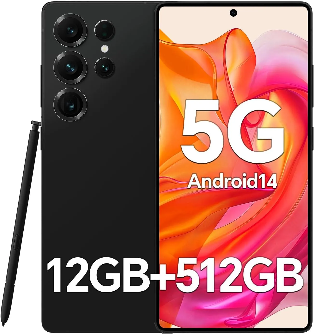 P25 Ultra Unlocked Phones,Built-in Pen Smartphone,12 512GB,Snapdragon 888, Long Battery Life 7000mAh, 6.9 FHD Screen,48 108MP Camer,Face ID/Fingerprint Lock/, Android 14/Dual SIM (Black)