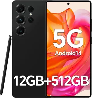 P25 Ultra Unlocked Phones,Built-in Pen Smartphone,12 512GB,Snapdragon 888, Long Battery Life 7000mAh, 6.9 FHD Screen,48 108MP Camer,Face ID/Fingerprint Lock/, Android 14/Dual SIM (Black)