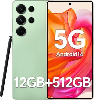 P25 Ultra Unlocked Phones,Built-in Pen Smartphone,12 512GB,Snapdragon 888, Long Battery Life 7000mAh, 6.9 FHD Screen,48 108MP Camer,Face ID/Fingerprint Lock/, Android 14/Dual SIM (Green)