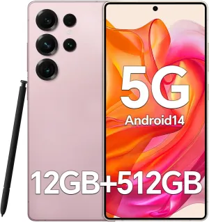 P25 Ultra Unlocked Phones,Built-in Pen Smartphone,12 512GB,Snapdragon 888, Long Battery Life 7000mAh, 6.9 FHD Screen,48 108MP Camer,Face ID/Fingerprint Lock/, Android 14/Dual SIM (Pink)