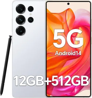 P25 Ultra Unlocked Phones,Built-in Pen Smartphone,12 512GB,Snapdragon 888, Long Battery Life 7000mAh, 6.9 FHD Screen,48 108MP Camer,Face ID/Fingerprint Lock/, Android 14/Dual SIM (White)