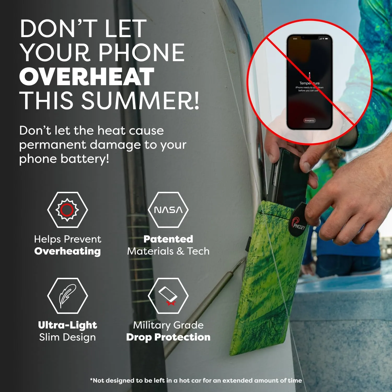 PHOOZY Thermal Phone Case - XP3 Series: Ultra-Rugged Insulated Cell Phone Pouch Prevents Overheating, Extends Battery Life, Drop Protection, Floats in Water, New AGION Lining (Large-Green)