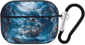 Piratees Ship Moon Ocean Earbud Case Bluetooth Headphone Case Full Protective Case with Keychain Compatible with Airpods Pro Black-Style