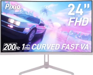 Pixio PXC248 Wave Pink 24 inch 200Hz Refresh Rate FHD 1080p Resolution 1500R Curve Fast VA Panel 1ms GTG Response Time Adaptive Sync HDR Curved Gaming Monitor