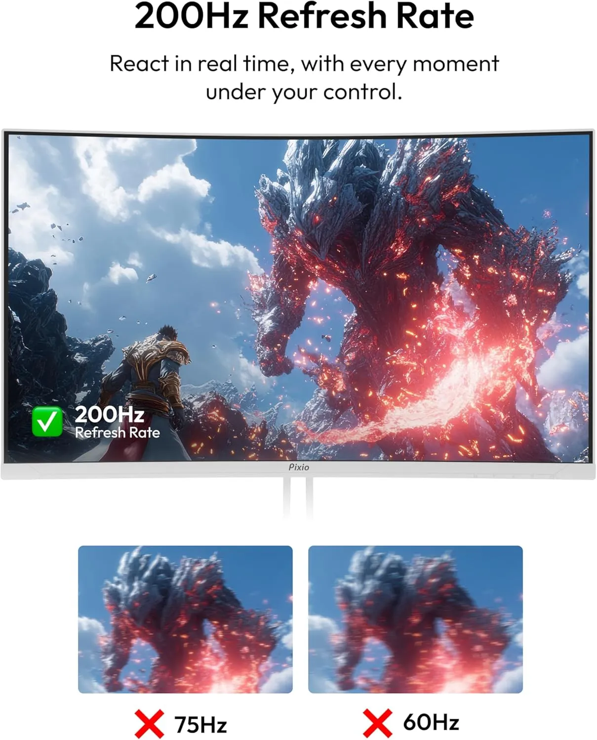 Pixio PXC248 Wave White 24 inch 200Hz Refresh Rate FHD 1080p Resolution 1500R Curve Fast VA Panel 1ms GTG Response Time Adaptive Sync HDR Curved Gaming Monitor