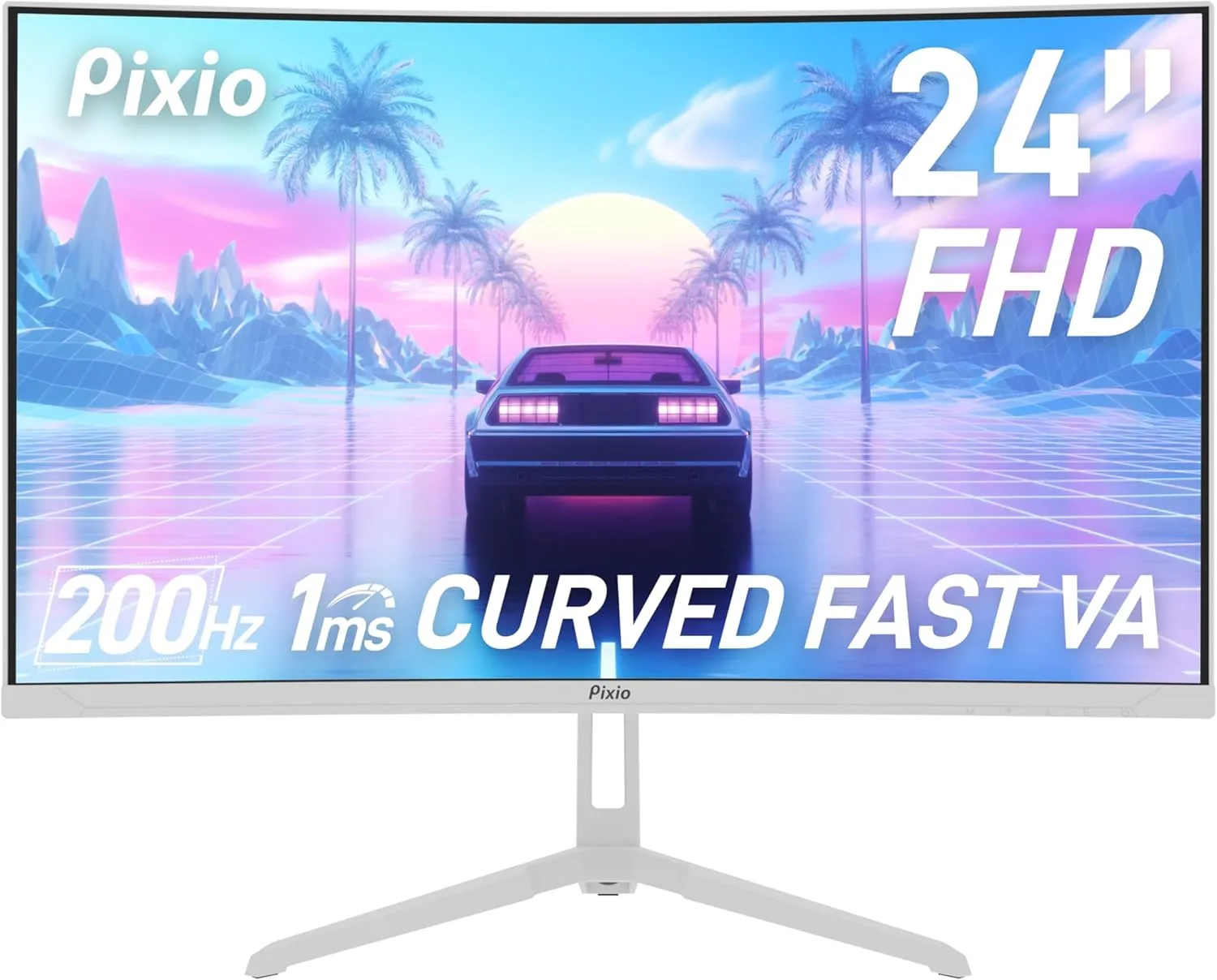 Pixio PXC248 Wave White 24 inch 200Hz Refresh Rate FHD 1080p Resolution 1500R Curve Fast VA Panel 1ms GTG Response Time Adaptive Sync HDR Curved Gaming Monitor