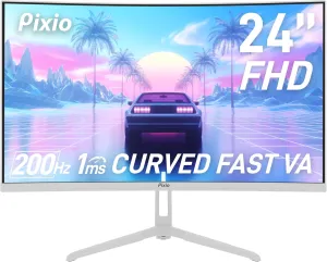 Pixio PXC248 Wave White 24 inch 200Hz Refresh Rate FHD 1080p Resolution 1500R Curve Fast VA Panel 1ms GTG Response Time Adaptive Sync HDR Curved Gaming Monitor