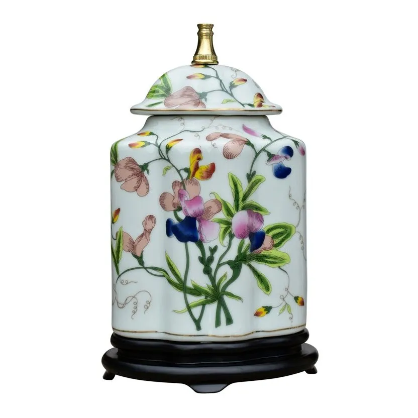 Porcelain Floral Scalloped Tea Jar Lamp