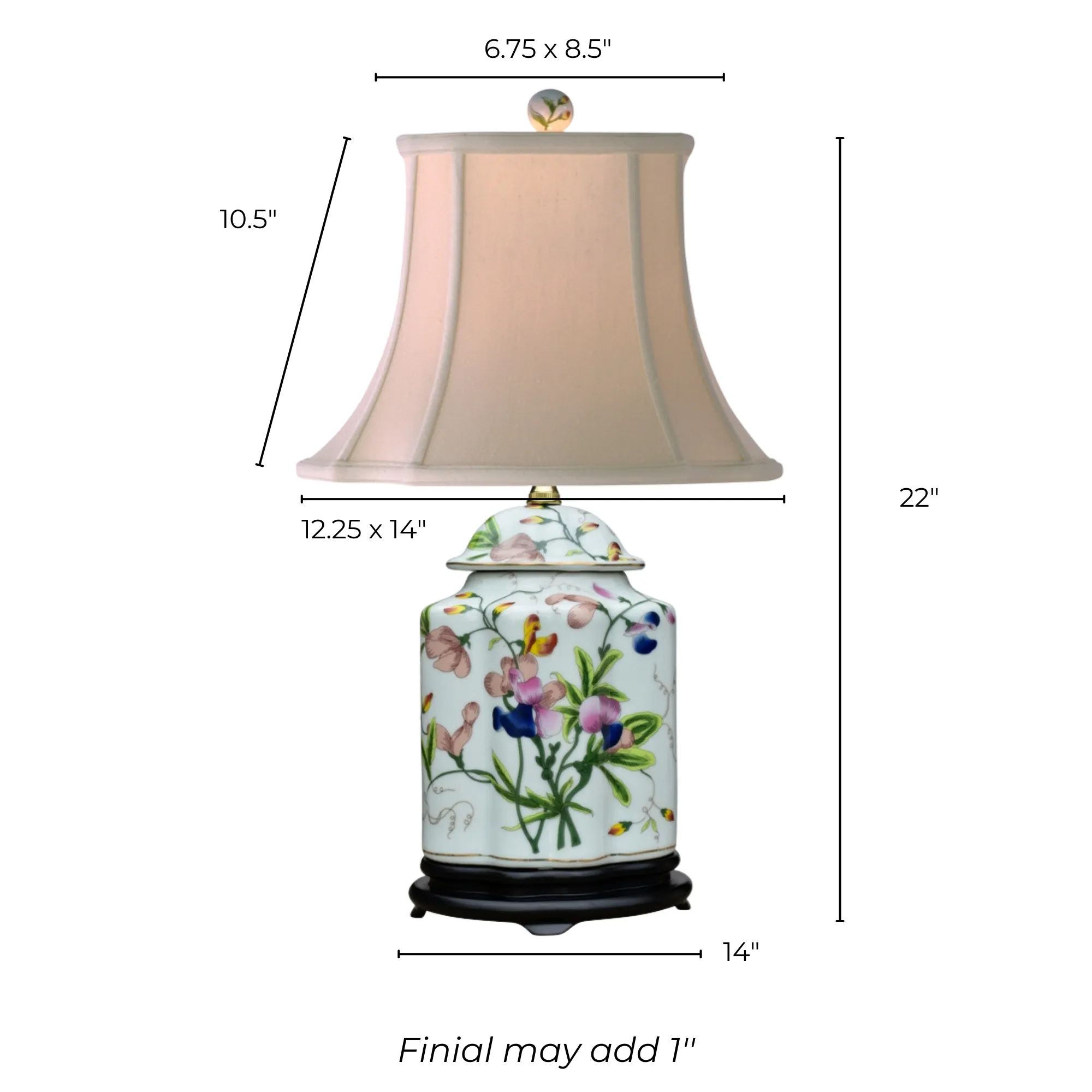 Porcelain Floral Scalloped Tea Jar Lamp