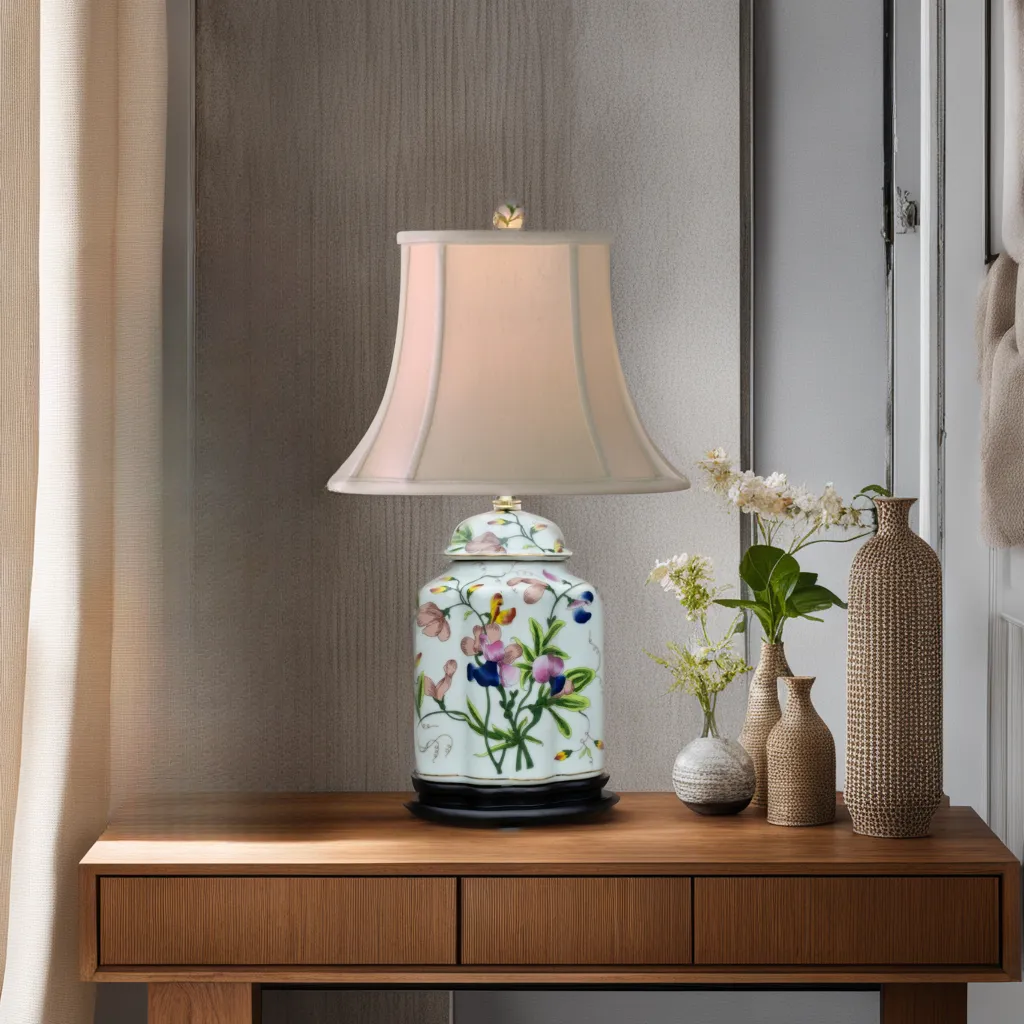 Porcelain Floral Scalloped Tea Jar Lamp