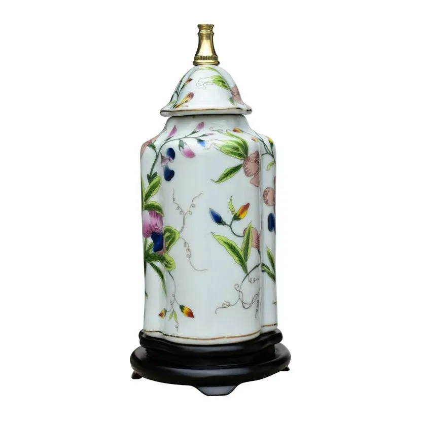 Porcelain Floral Scalloped Tea Jar Lamp