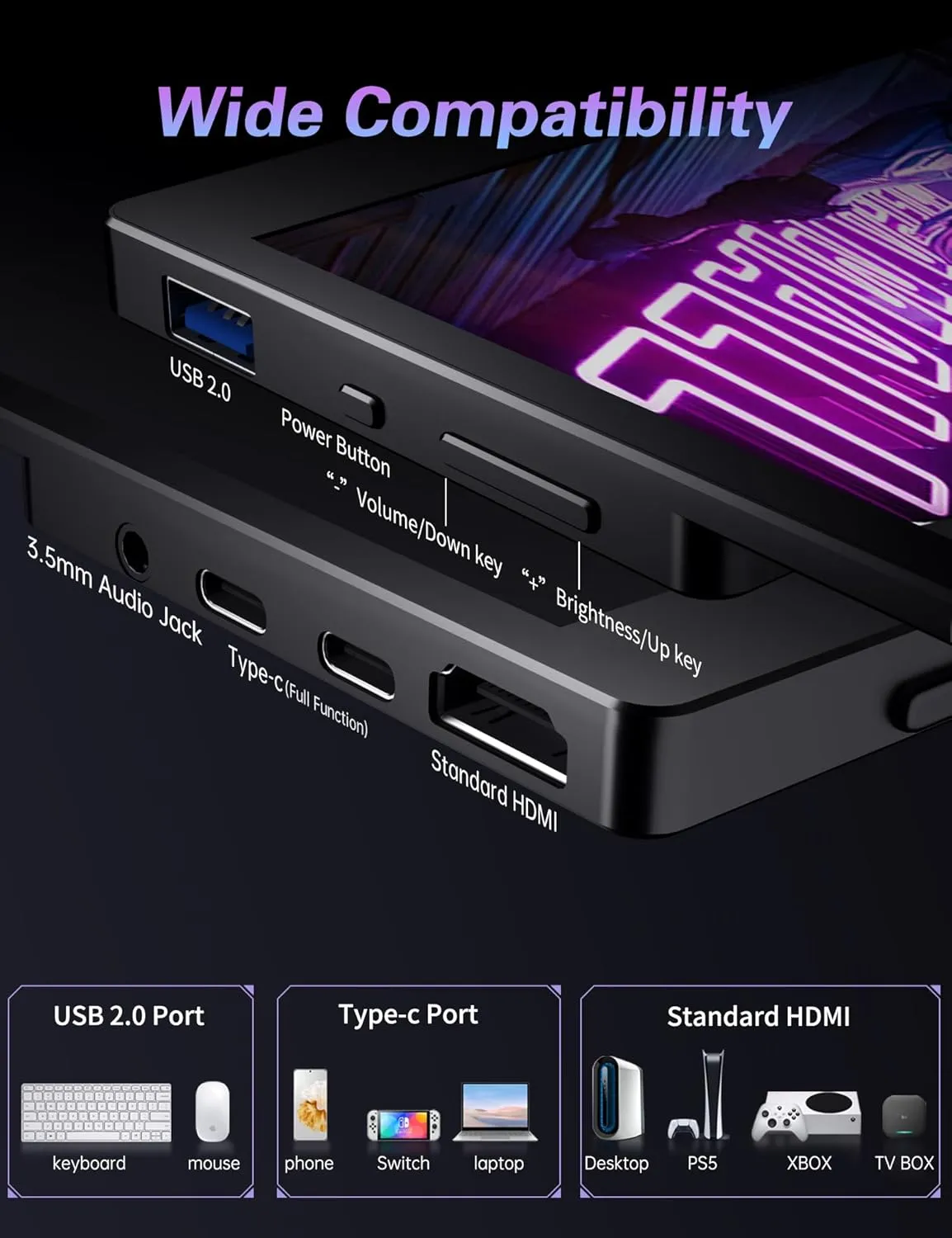 Portable 17.3" FHD 144Hz HDR Gaming Monitor, Travel Monitor with Kickstand & Speakers, USB-C HDMI External for Laptop Mac Xbox Switch PS5/4