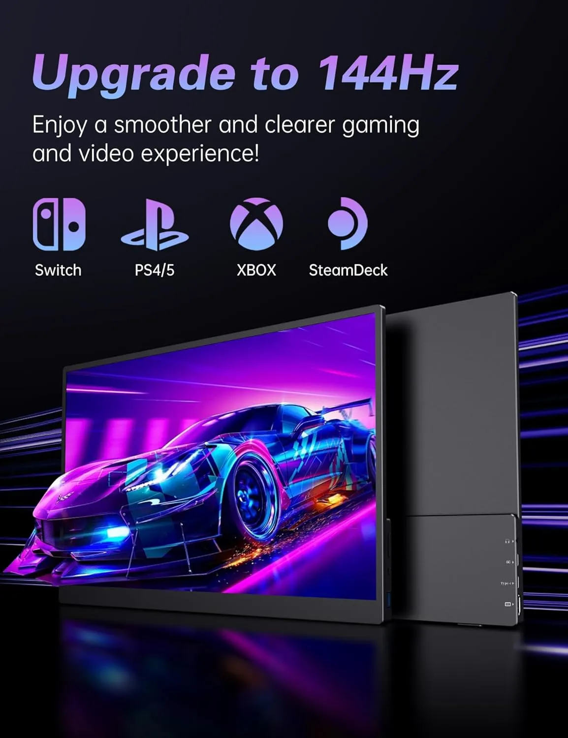 Portable 17.3" FHD 144Hz HDR Gaming Monitor, Travel Monitor with Kickstand & Speakers, USB-C HDMI External for Laptop Mac Xbox Switch PS5/4