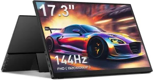 Portable 17.3" FHD 144Hz HDR Gaming Monitor, Travel Monitor with Kickstand & Speakers, USB-C HDMI External for Laptop Mac Xbox Switch PS5/4