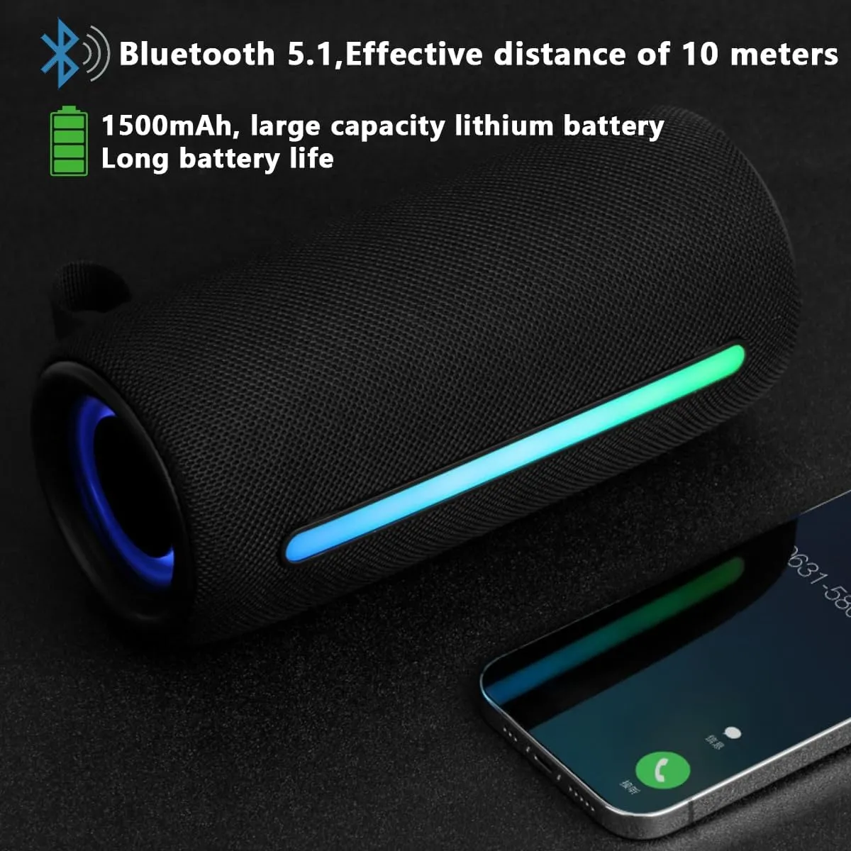 Portable Bluetooth Speaker: IPX6 Waterproof,High Volume,Dual Speakers,10M Play,10W Powerful,USB/TF,LEDlights,TWS for Play,Outdoor/Travel/Camping/Riding/Saudi/Arabia/Family/Party/Celebration
