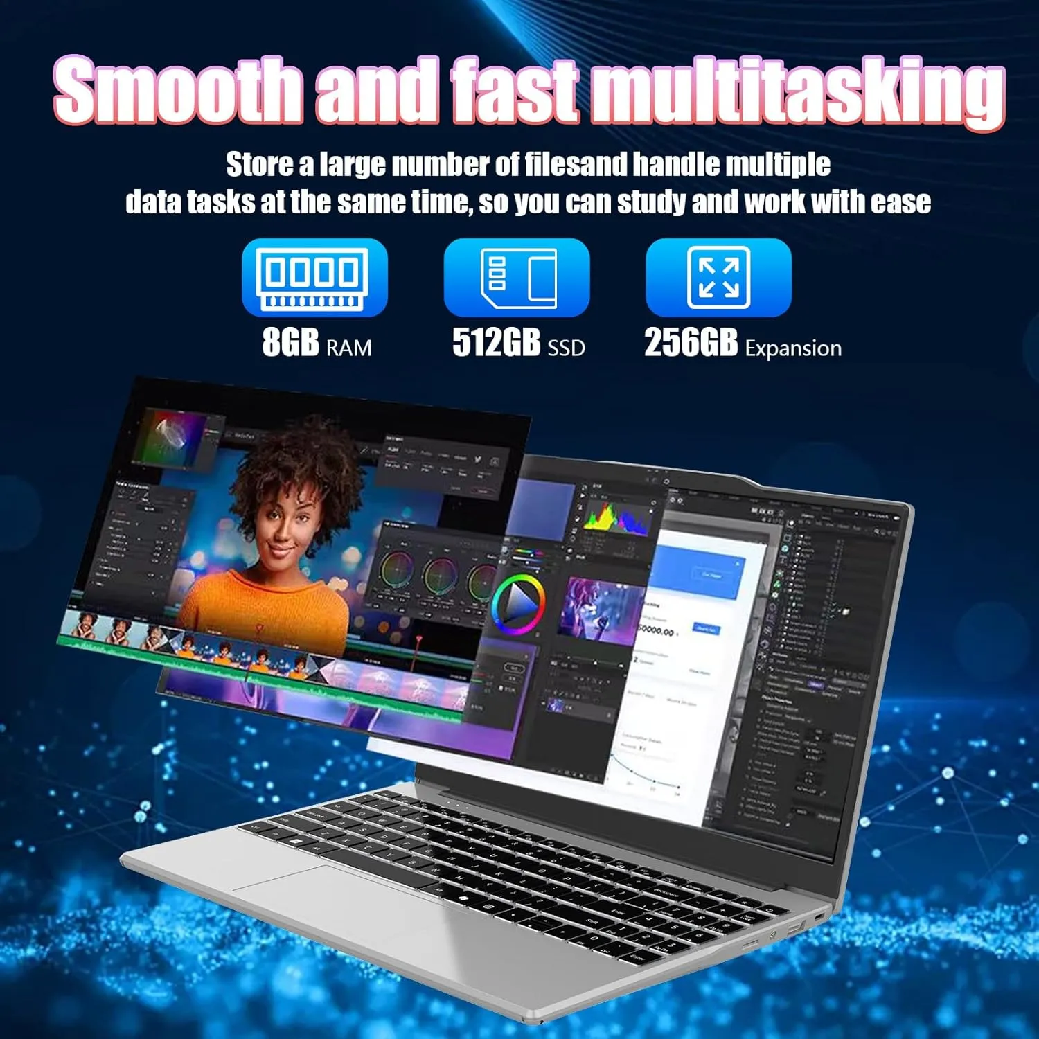 Portable Laptop,Student and Business,14" FHD IPS Display,Quad-Core N5095 Processor,8GB DDR4 RAM,512GB SATA SSD,Numeric Keypad,2.4/5G WiFi,38WH Battery,Webcam,Mini HDMI,USB(Silver)