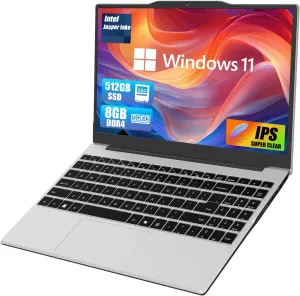 Portable Laptop,Student and Business,14" FHD IPS Display,Quad-Core N5095 Processor,8GB DDR4 RAM,512GB SATA SSD,Numeric Keypad,2.4/5G WiFi,38WH Battery,Webcam,Mini HDMI,USB(Silver)