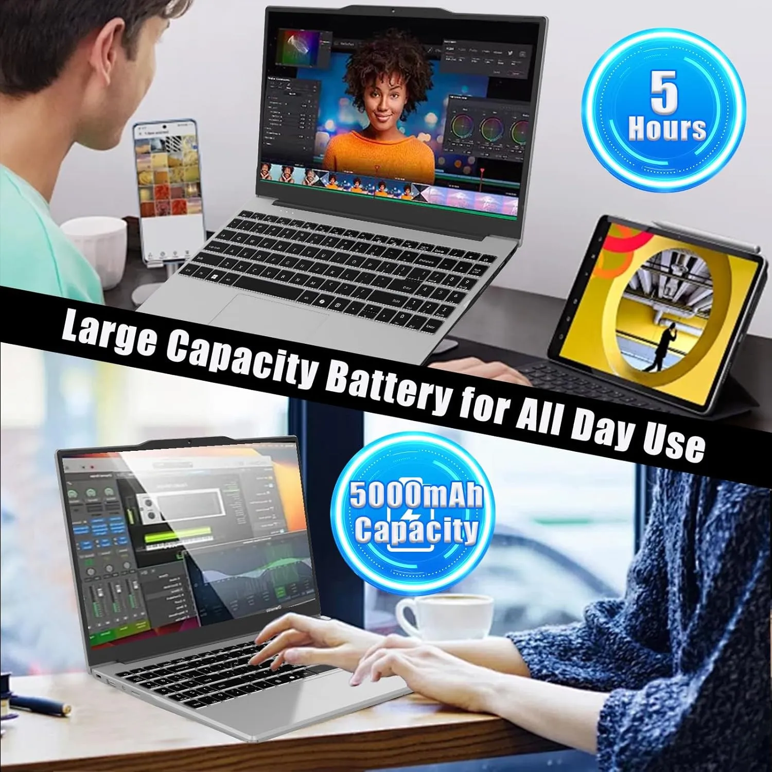 Portable Laptop,Student and Business,14" FHD IPS Display,Quad-Core N5095 Processor,8GB DDR4 RAM,512GB SATA SSD,Numeric Keypad,2.4/5G WiFi,38WH Battery,Webcam,Mini HDMI,USB(Silver)