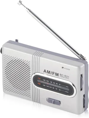 Portable Universal Mini AM/FM Radio Build in Speaker with Telescopic Antenna & Standard Earphones Jack, Silver