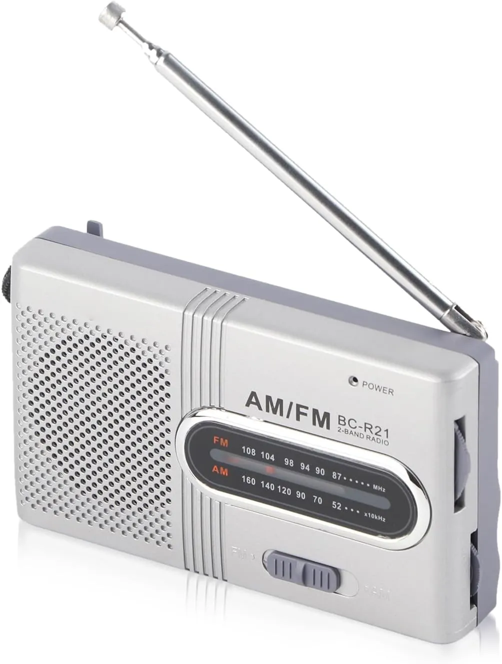 Portable Universal Mini AM/FM Radio Build in Speaker with Telescopic Antenna & Standard Earphones Jack, Silver