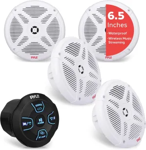 Pyle 6.5'' Water-Resistant Rated Off-Road Speakers - Marine Speakers with Wireless BT Remote Control Receiver, Compact Dual Vehicle Speaker System for ATV, UTV, 4x4, Jeep, Powersports Vehicles