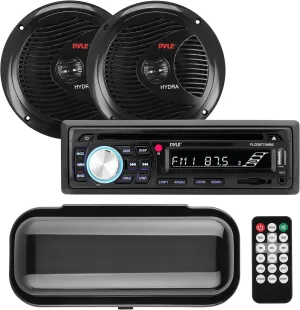 Pyle, Bluetooth Car Stereo, Single DIN Radio, Marine Stereo Receiver Kit with Waterproof 6.5 Speakers, MP3/USB/SD/AUX/FM, Built-in Microphone, Remote Control, Water-Resistant Radio Shield