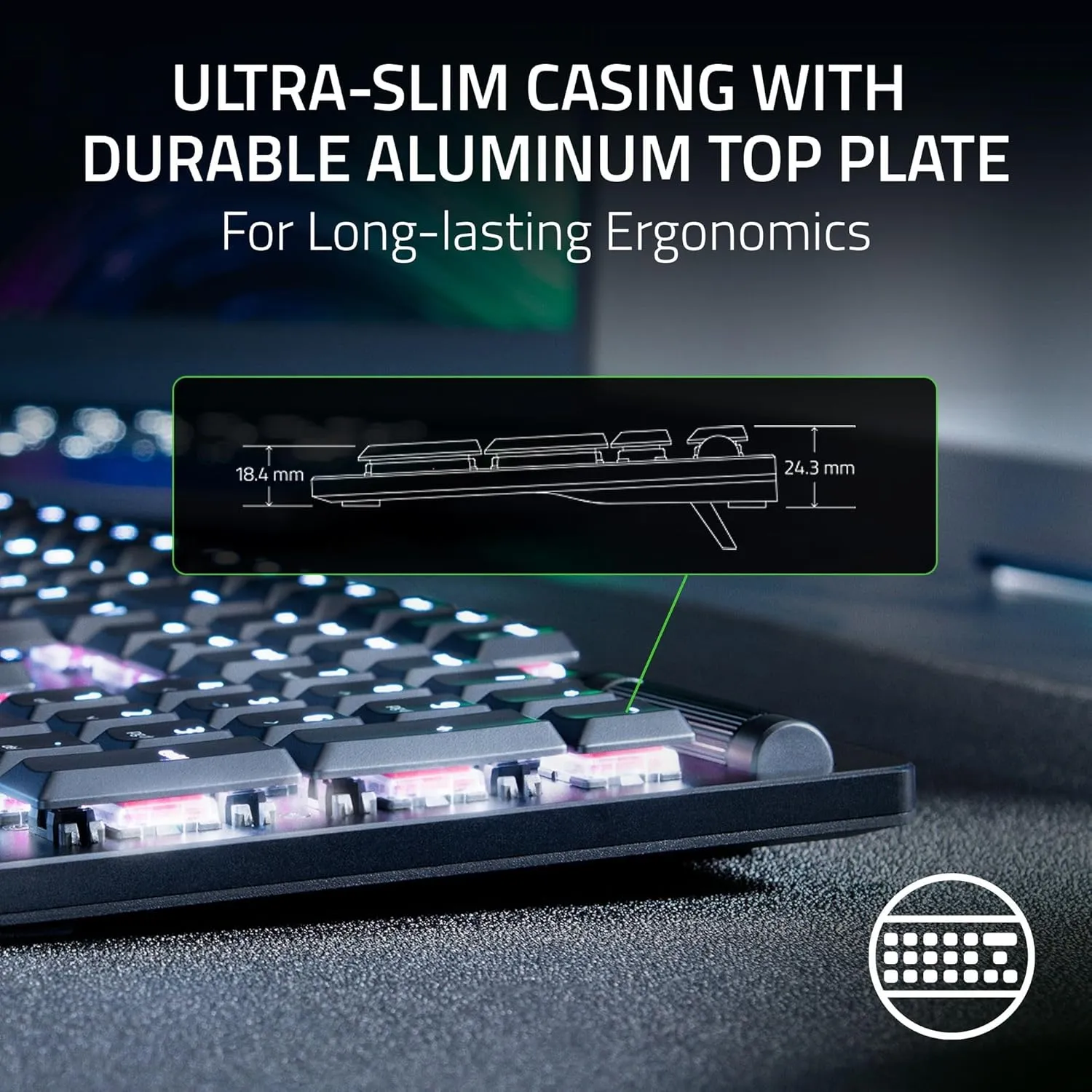 Razer DeathStalker V2 Gaming Keyboard: Low Profile Optical Switches Clicky Purple - Durable Coated Keycaps - Aluminum Top Plate - Multi Function Roller & Media Button - Chroma RGB Snap Tap