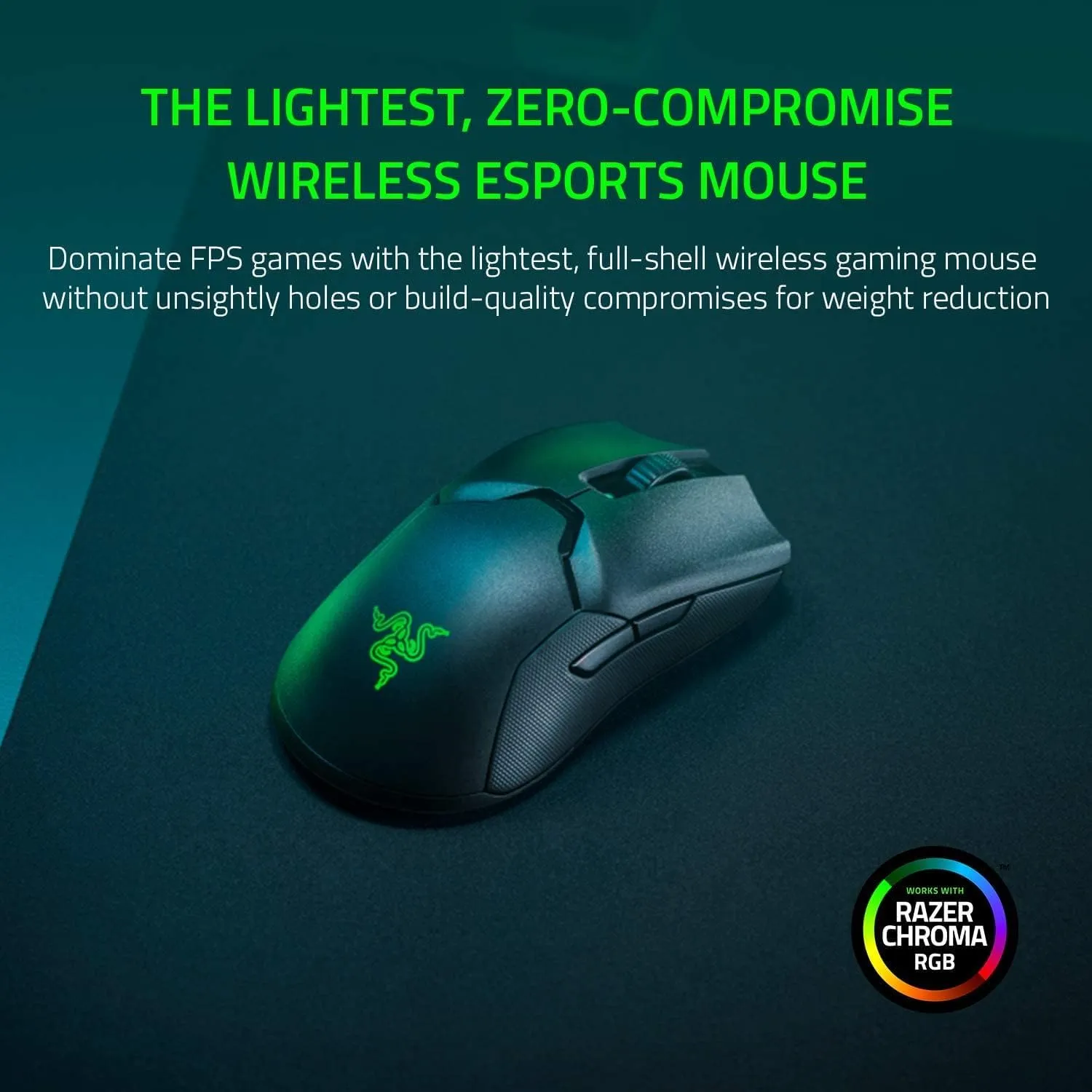 Razer Viper Ultimate with Charging Dock - Ambidextrous Esports Gaming Mouse Powered by HyperSpeed Wireless Technology (Focus  20K Optical Sensor, 74g Lightweight, RGB Chroma) Black