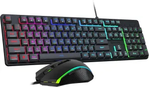Redragon Updated S107 Gaming Keyboard and Mouse, RGB Gaming Keyboard and 5000 DPI Mouse Combo with 25-Key Anti-Ghosting, 1K Hz Programmable Mice with Software, Plug & Play to PC, Laptop [Upgrade]