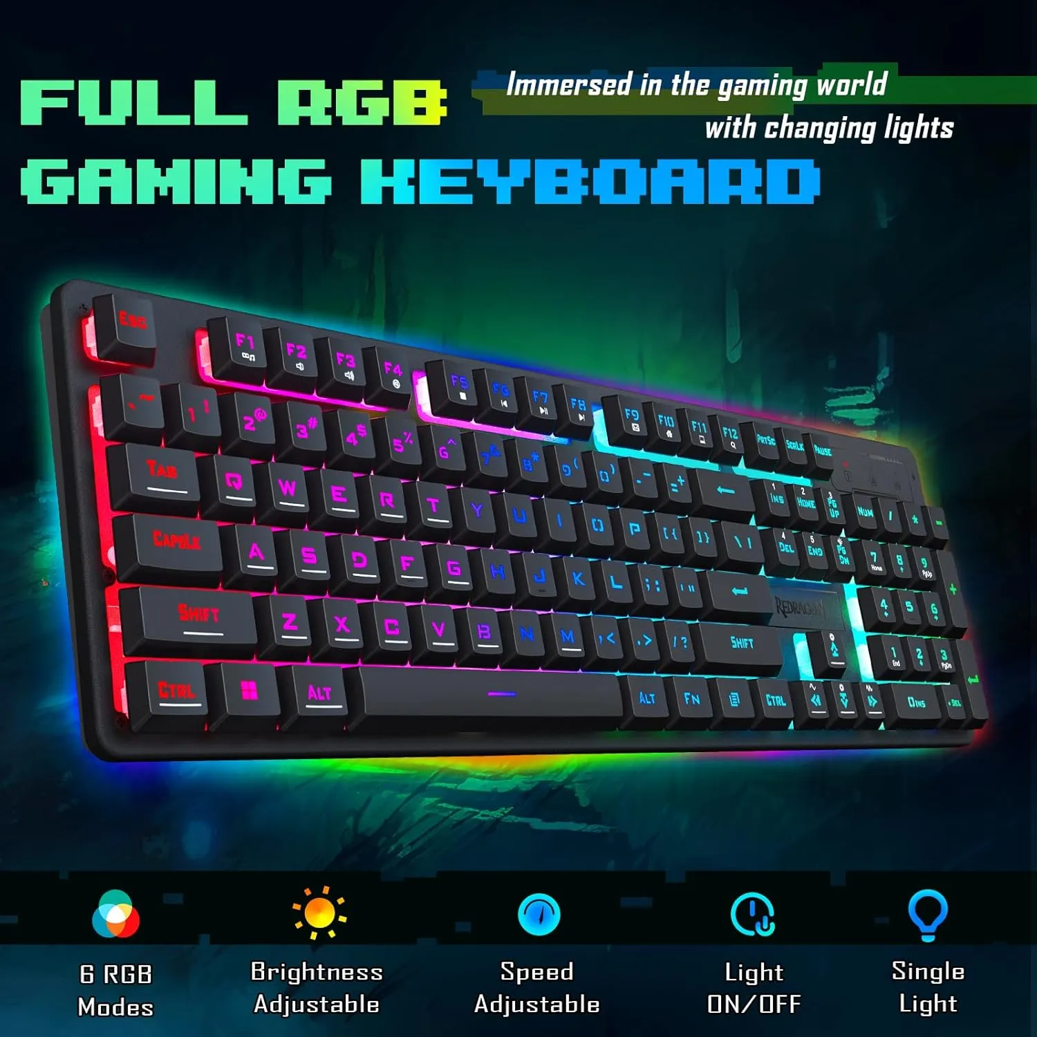 Redragon Updated S107 Gaming Keyboard and Mouse, RGB Gaming Keyboard and 5000 DPI Mouse Combo with 25-Key Anti-Ghosting, 1K Hz Programmable Mice with Software, Plug & Play to PC, Laptop [Upgrade]