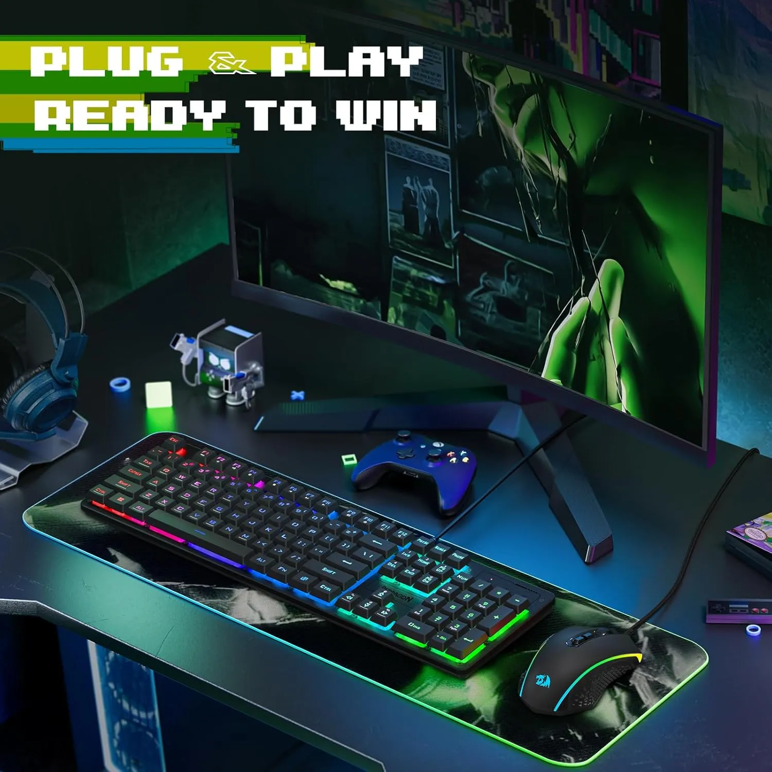 Redragon Updated S107 Gaming Keyboard and Mouse, RGB Gaming Keyboard and 5000 DPI Mouse Combo with 25-Key Anti-Ghosting, 1K Hz Programmable Mice with Software, Plug & Play to PC, Laptop [Upgrade]