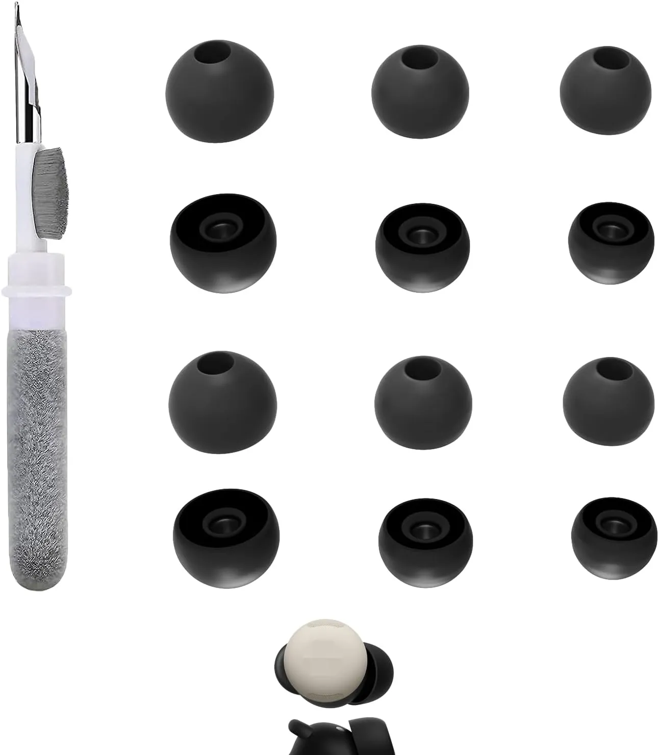 Replacement Earbud Tips Compatible with Google Pixel Buds Pro/Pro 2/Buds A-Series True Wireless Earbuds, Silicone Ear Tips, Fits in Case, S/M/L 6 Pairs, with 3-in-1 Cleaner Kit