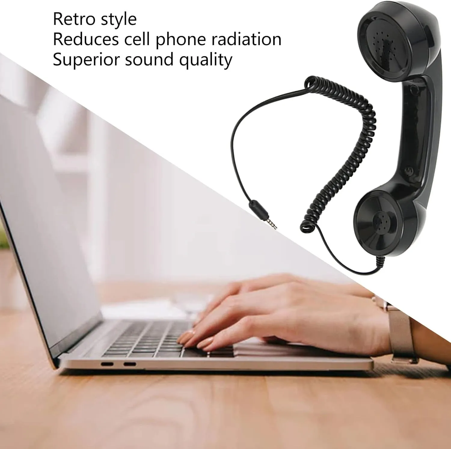 Retro Phone Handset, Handheld Cell Phone Receiver Radiation Proof Operation for Computers (Black)