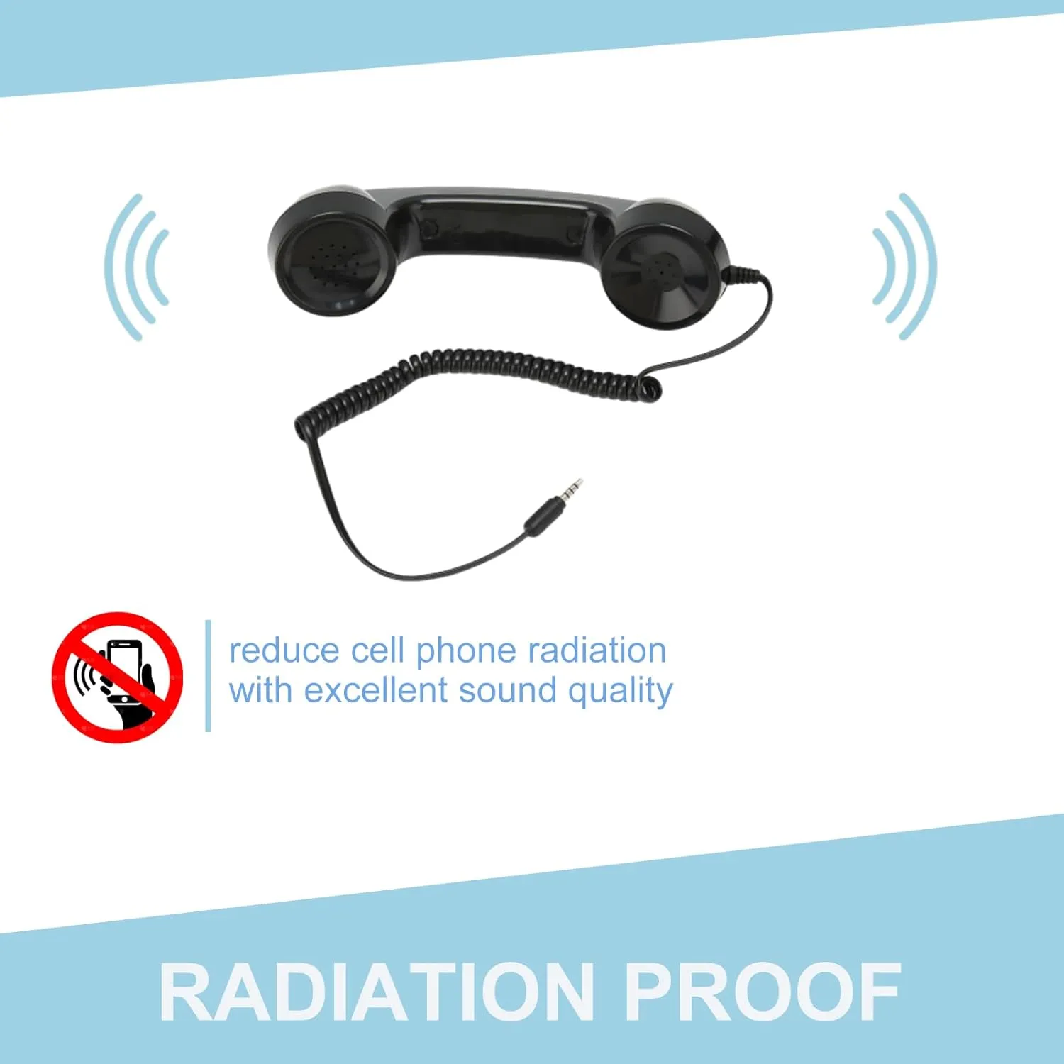 Retro Telephone Handset, Cell Phone Handset with Radiation Proof, 3.5mm Sound Plug, Handheld Cell Phone Receiver for Mobile Phone, Computer (Black)