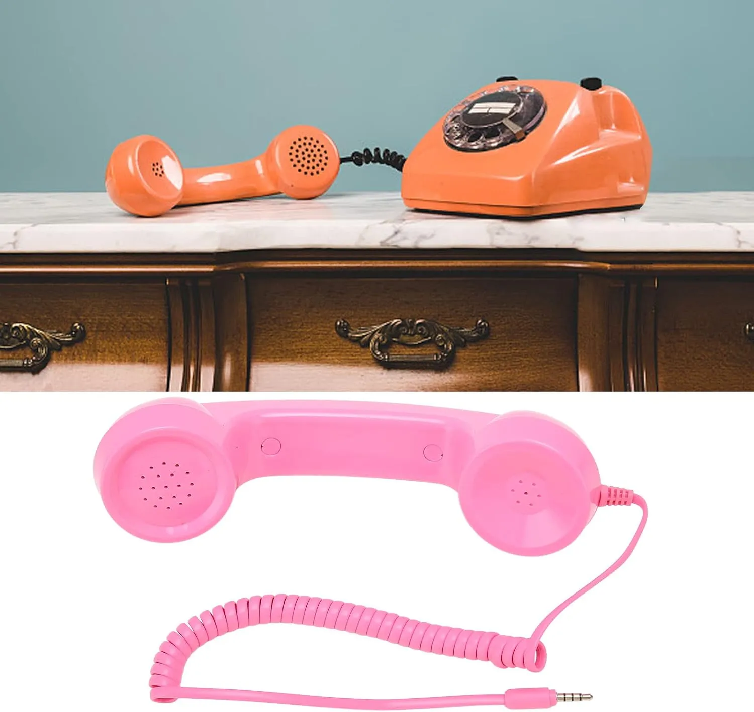 Retro Telephone Handset, Cell Phone Handset with Raniation Proof, 3.5mm Sound Plug, Handheld Cell Phone Receiver for Mobile Phone, Computer (Light Red)