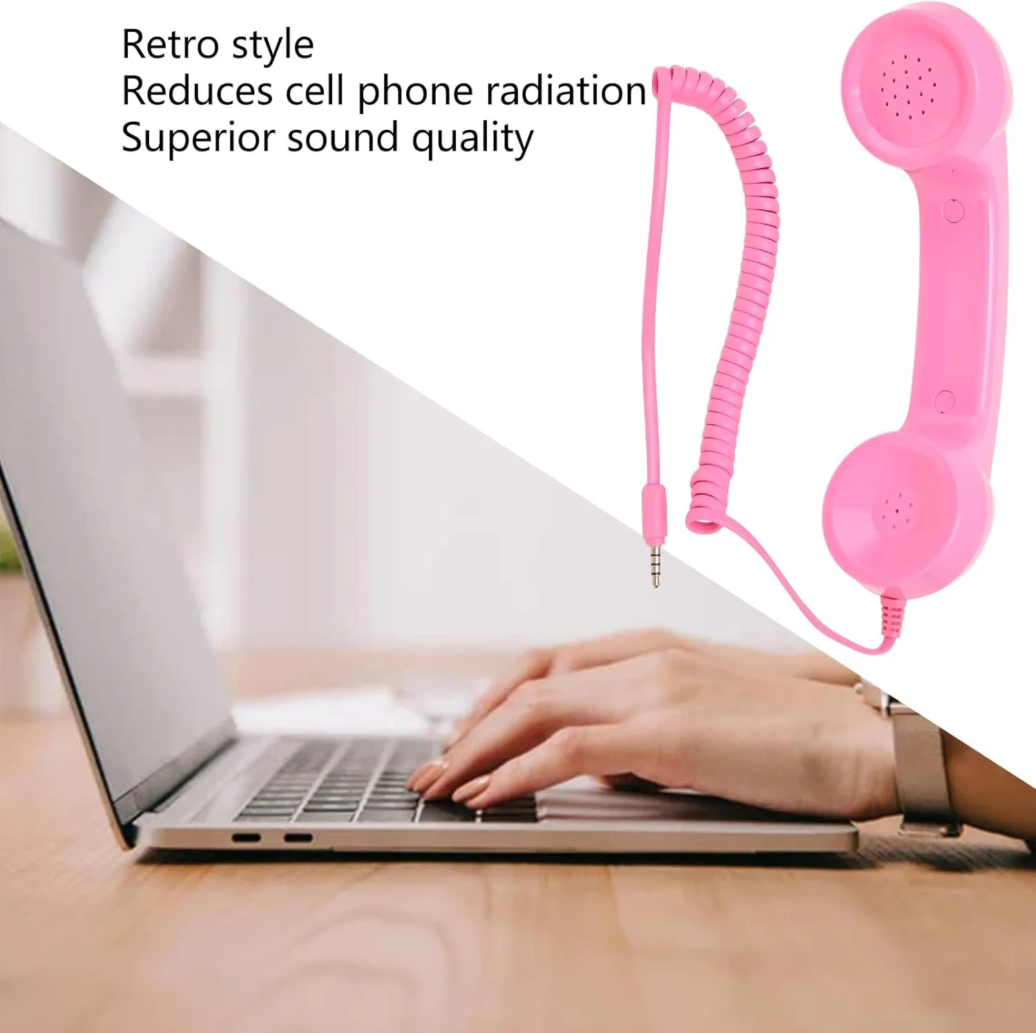 Retro Telephone Handset, Cell Phone Handset with Raniation Proof, 3.5mm Sound Plug, Handheld Cell Phone Receiver for Mobile Phone, Computer (Light Red)