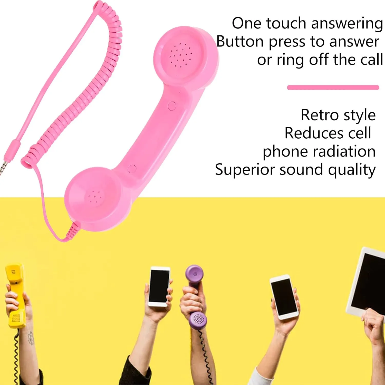 Retro Telephone Handset, Cell Phone Handset with Raniation Proof, 3.5mm Sound Plug, Handheld Cell Phone Receiver for Mobile Phone, Computer (Light Red)