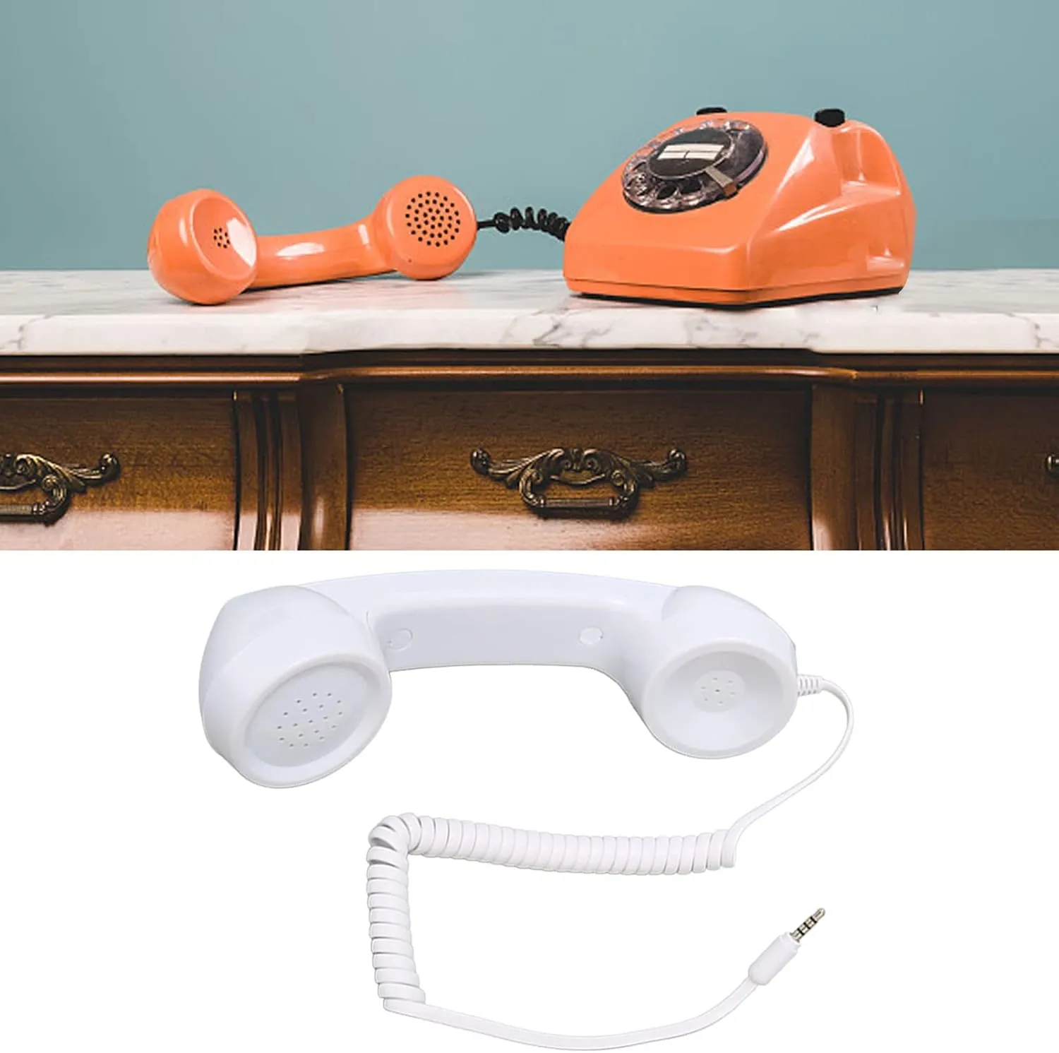 Retro Telephone Handset, Cell Phone Handset with Raniation Proof, 3.5mm Sound Plug, Handheld Cell Phone Receiver for Mobile Phone, Computer (White)
