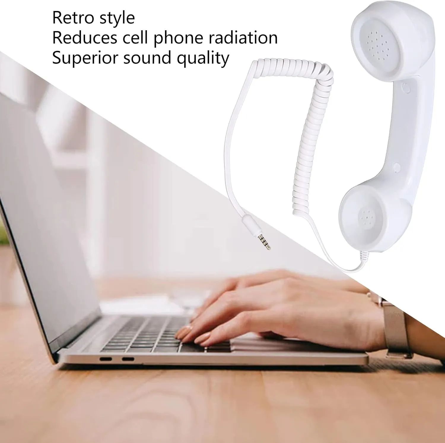 Retro Telephone Handset, Cell Phone Handset with Raniation Proof, 3.5mm Sound Plug, Handheld Cell Phone Receiver for Mobile Phone, Computer (White)