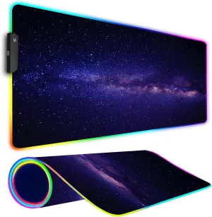 RGB Gaming Mouse Pad, Large Mousepad with Led Light, Gaming Accessories Keyboard Pad for Desk, Non-Slip Rubber Base Big Mouse Mat for Gamer, 31.5 X 11.8 Inch, Black Gold Mountain