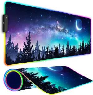 RGB Gaming Mouse Pad, Large Mousepad with Led Light, Gaming Accessories Keyboard Pad for Desk, Non-Slip Rubber Base Big Mouse Mat for Gamer, 31.5 X 11.8 Inch, Moon Starry Sky