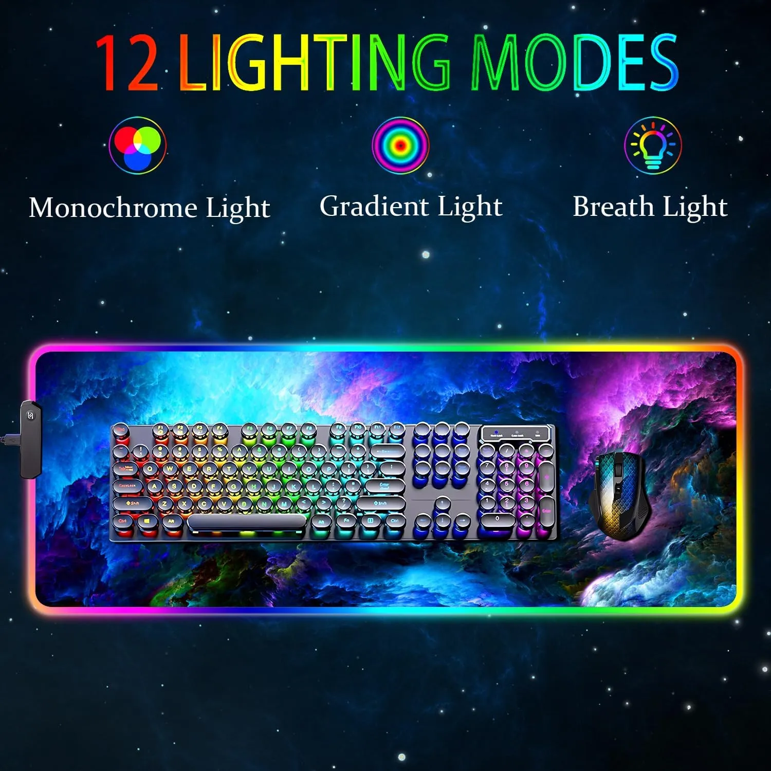 RGB Gaming Mouse Pad, Large Mousepad with Led Light, Keyboard Pad Gaming Accessories for Desk, Non-Slip Rubber Base Big Mouse Mat for Gamer, 31.5 X 11.8 Inch, Dazzling Galaxy